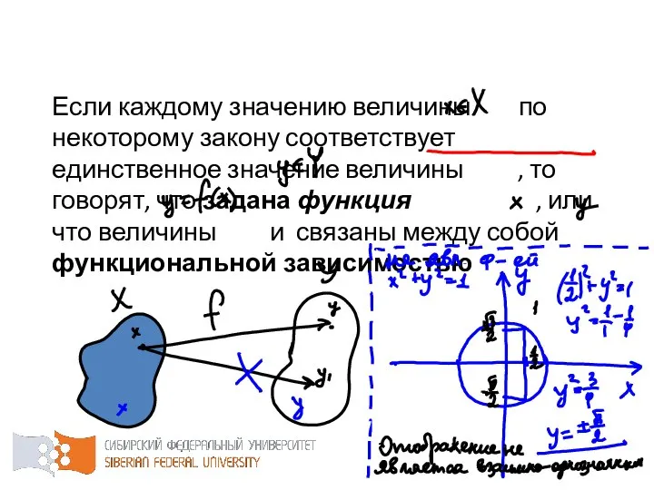 Если каждому значению величины по некоторому закону соответствует единственное значение величины ,