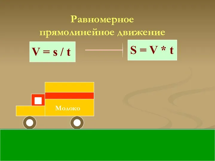 Равномерное прямолинейное движение V = s / t S = V * t