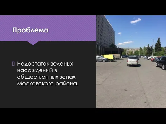 Проблема Недостаток зеленых насаждений в общественных зонах Московского района.