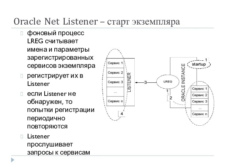 Oracle Net Listener – старт экземпляра фоновый процесс LREG считывает имена и