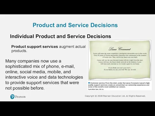 Product and Service Decisions Individual Product and Service Decisions Product support services