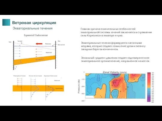 Ветровая циркуляция Экваториальные течения Главная причина отличительных особенностей экваториальной системы течений заключается