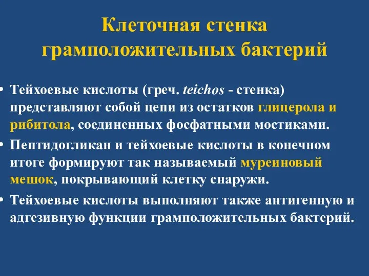 Тейхоевые кислоты (греч. teichos - стенка) представляют собой цепи из остатков глицерола