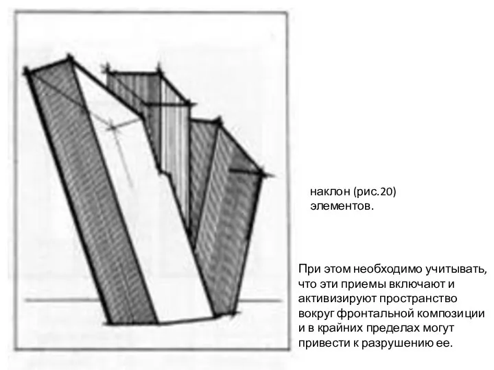 наклон (рис.20) элементов. При этом необходимо учитывать, что эти приемы вклю­чают и