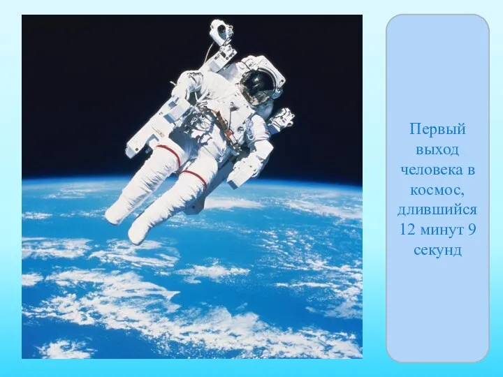 Первый выход человека в космос, длившийся 12 минут 9 секунд