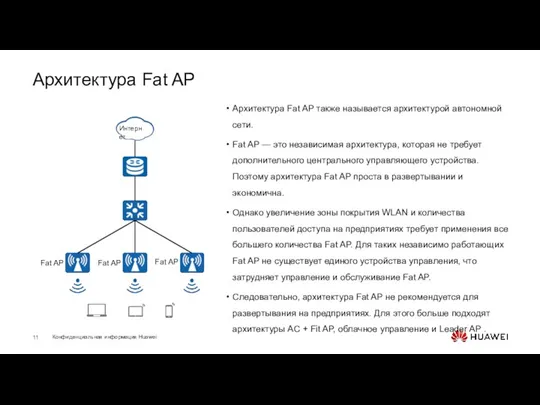 Архитектура Fat AP Архитектура Fat AP также называется архитектурой автономной сети. Fat