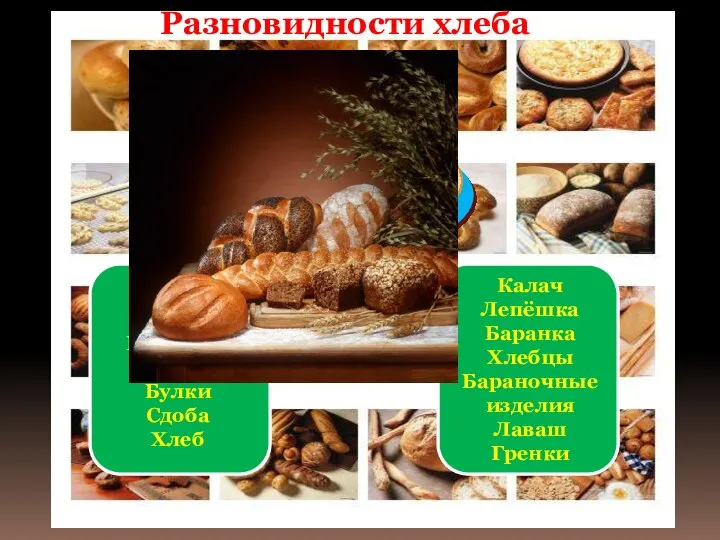 Разновидности хлеба Сушки Бублик Крендель Сухари Булки Сдоба Хлеб Хлеб Калач Лепёшка