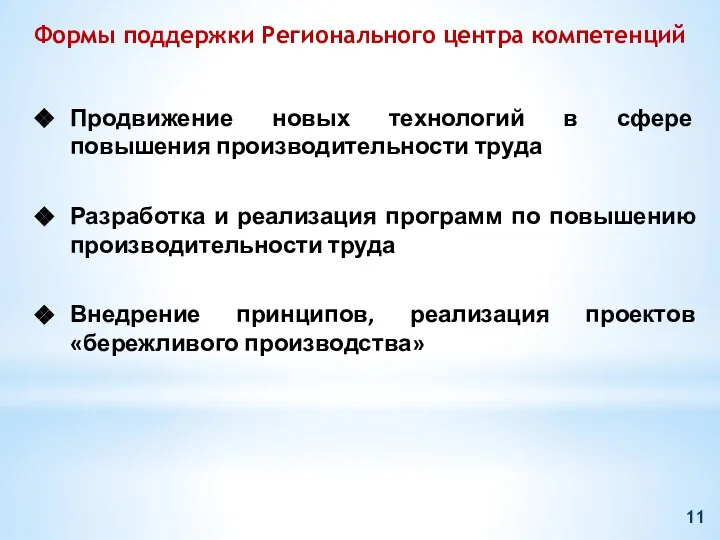 Продвижение новых технологий в сфере повышения производительности труда Разработка и реализация программ