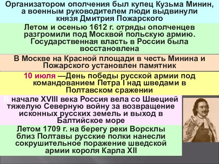 Организатором ополчения был купец Кузьма Минин, а военным руководителем люди выдвинули князя