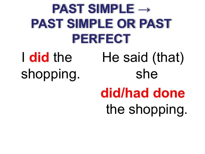 PAST SIMPLE → PAST SIMPLE OR PAST PERFECT I did the shopping.