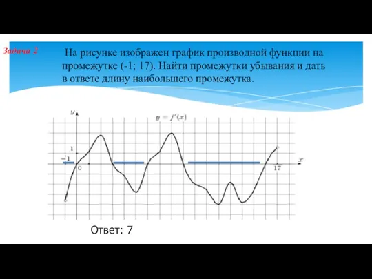 Ответ: 7 Задача 2 На рисунке изображен график производной функции на промежутке