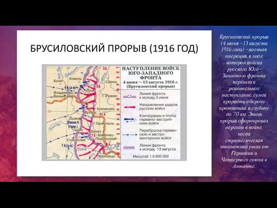 Брусиловский прорыв (4 июня - 13 августа 1916 года) - военная операция,