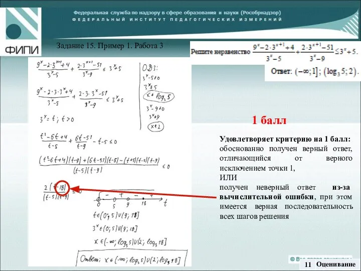 Задание 15. Пример 1. Работа 3 1 балл Удовлетворяет критерию на 1