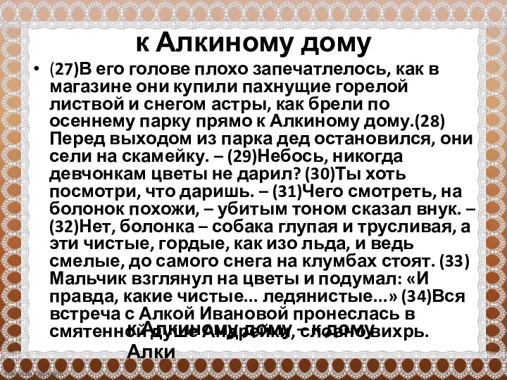 к Алкиному дому (27)В его голове плохо запечатлелось, как в магазине они