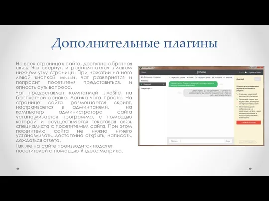 Дополнительные плагины На всех страницах сайта, доступна обратная связь. Чат свернут, и