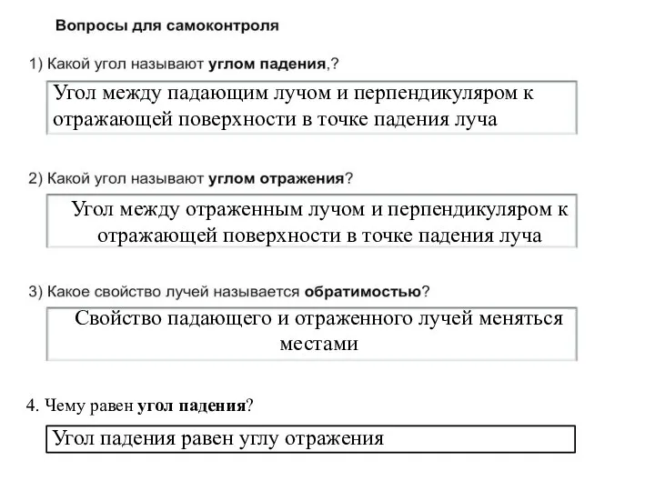 Угол между падающим лучом и перпендикуляром к отражающей поверхности в точке падения