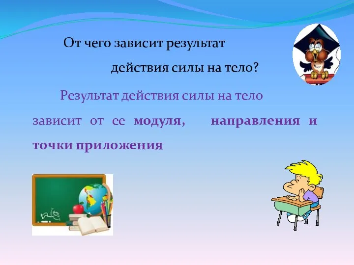 От чего зависит результат действия силы на тело? Результат действия силы на