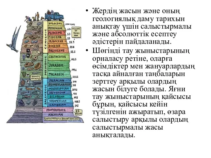 Жердің жасын және оның геологиялық даму тарихын анықтау үшін салыстырмалы және абсолюттік