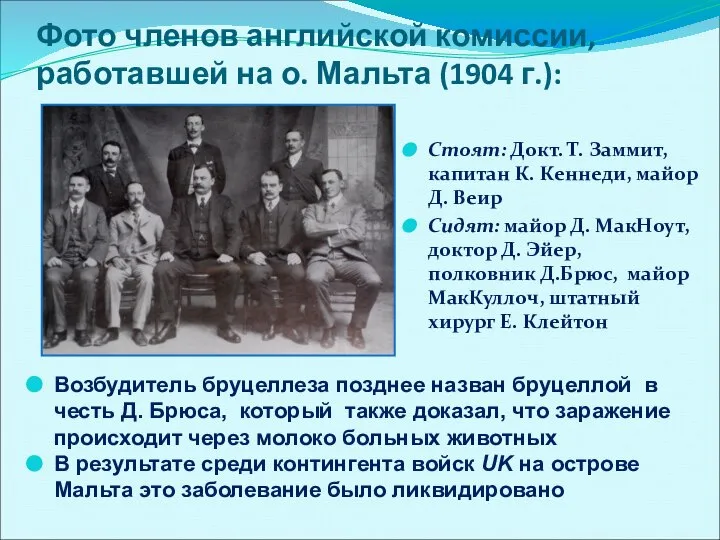 Фото членов английской комиссии, работавшей на о. Мальта (1904 г.): Стоят: Докт.