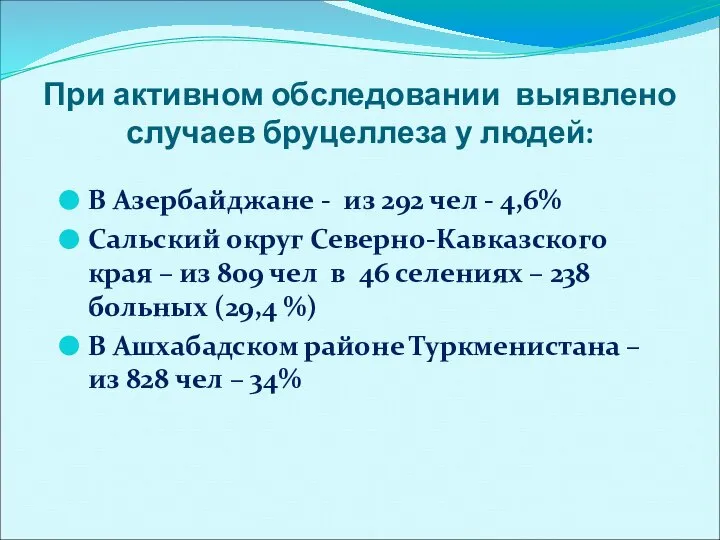 При активном обследовании выявлено случаев бруцеллеза у людей: В Азербайджане - из