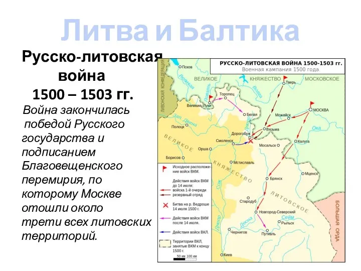 Литва и Балтика Русско-литовская война 1500 – 1503 гг. Война закончилась победой