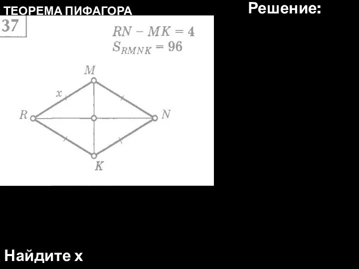 ТЕОРЕМА ПИФАГОРА Найдите х Решение: