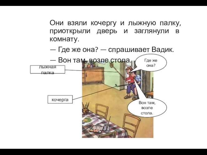 кочерга Они взяли кочергу и лыжную палку, приоткрыли дверь и заглянули в