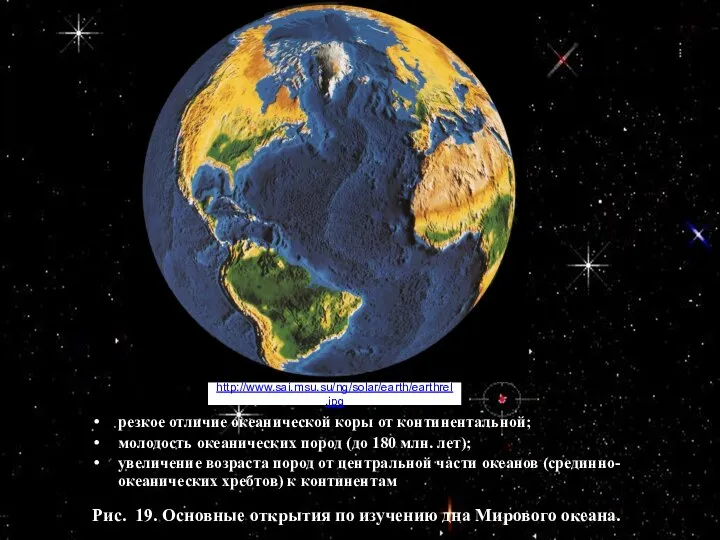 Рис. 19. Основные открытия по изучению дна Мирового океана. резкое отличие океанической