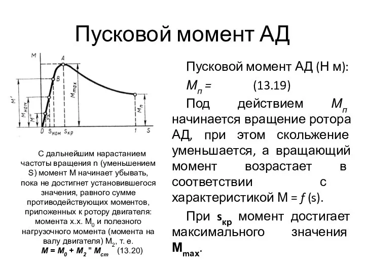 Пусковой момент АД Пусковой момент АД (Н м): Мп = (13.19) Под