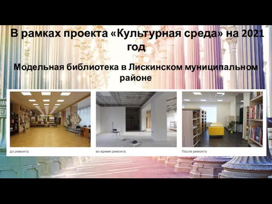 Модельная библиотека в Лискинском муниципальном районе В рамках проекта «Культурная среда» на 2021 год