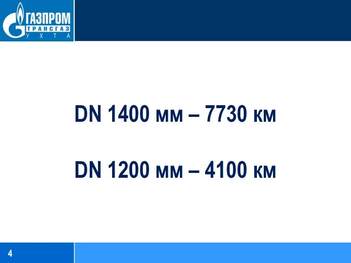 DN 1400 мм – 7730 км DN 1200 мм – 4100 км