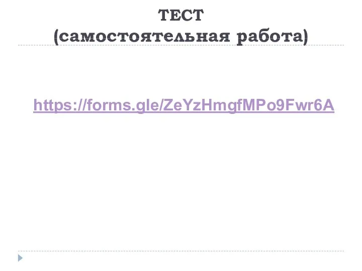 ТЕСТ (самостоятельная работа) https://forms.gle/ZeYzHmgfMPo9Fwr6A