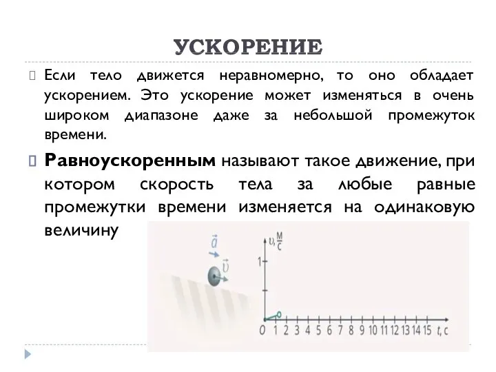 Если тело движется неравномерно, то оно обладает ускорением. Это ускорение может изменяться