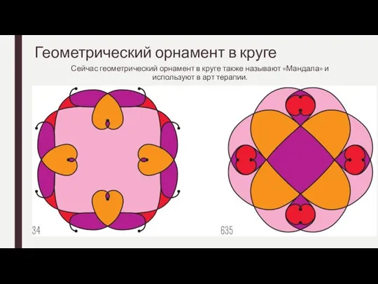 Геометрический орнамент в круге Сейчас геометрический орнамент в круге также называют «Мандала»