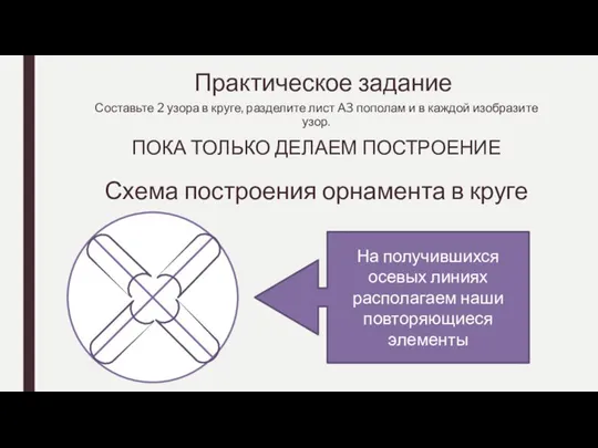 Практическое задание Составьте 2 узора в круге, разделите лист А3 пополам и