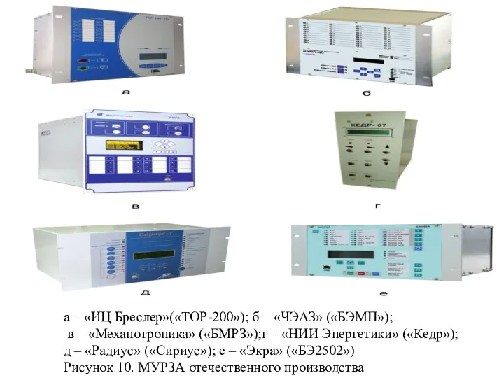 а – «ИЦ Бреслер»(«ТОР-200»); б – «ЧЭАЗ» («БЭМП»); в – «Механотроника» («БМРЗ»);г