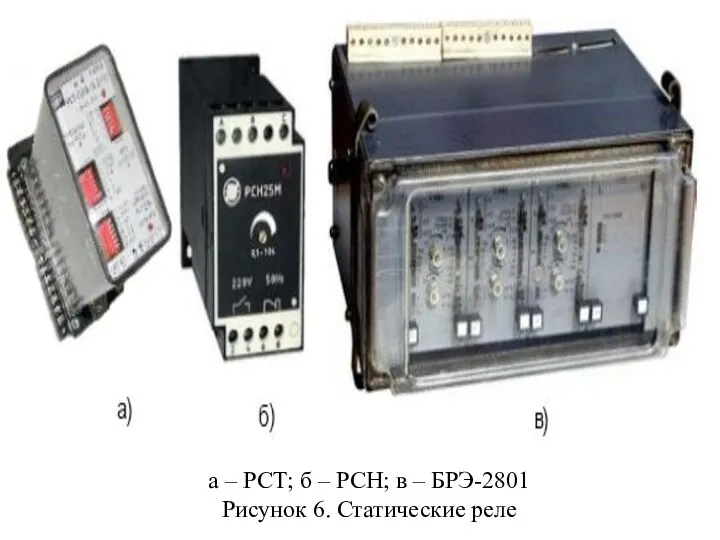 а – РСТ; б – РСН; в – БРЭ-2801 Рисунок 6. Статические реле