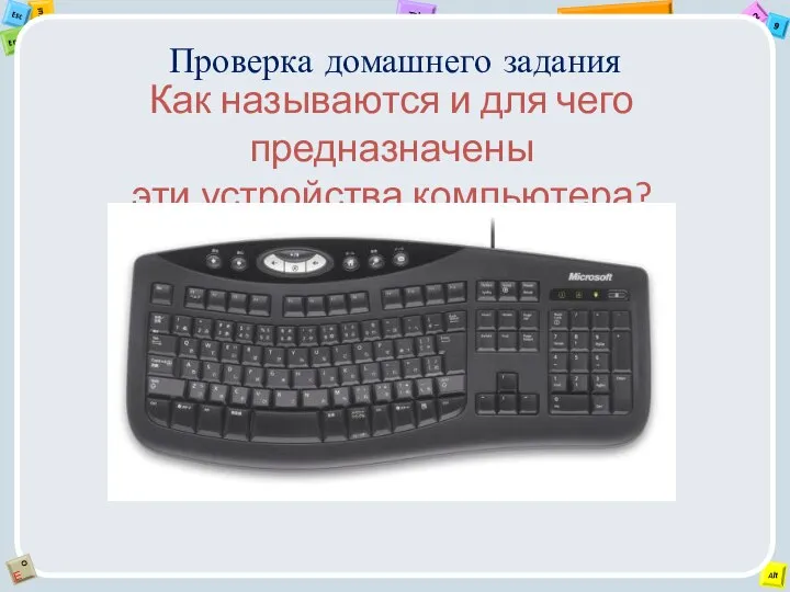 Проверка домашнего задания Как называются и для чего предназначены эти устройства компьютера?