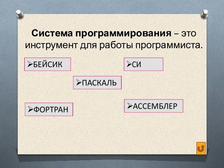 Система программирования – это инструмент для работы программиста.