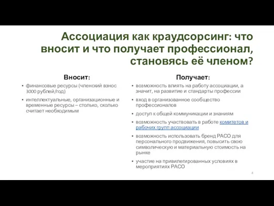 Ассоциация как краудсорсинг: что вносит и что получает профессионал, становясь её членом?