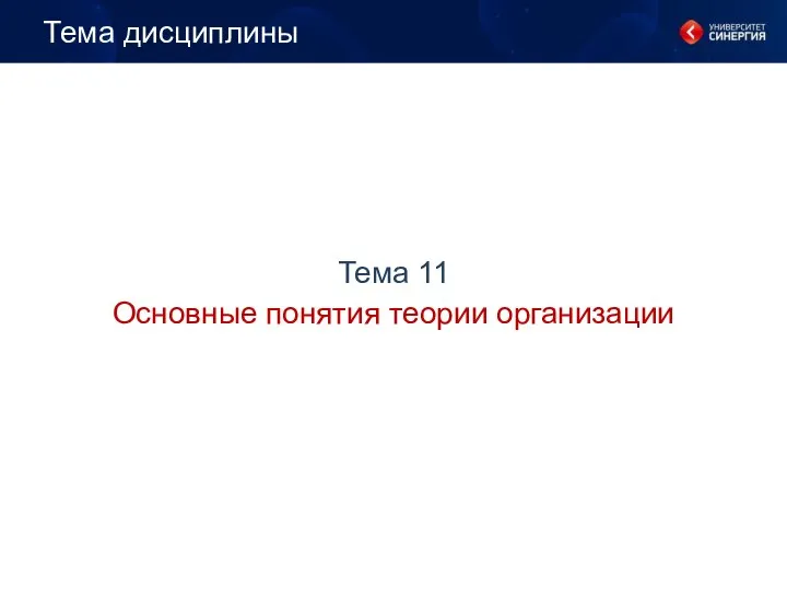 Тема дисциплины Тема 11 Основные понятия теории организации