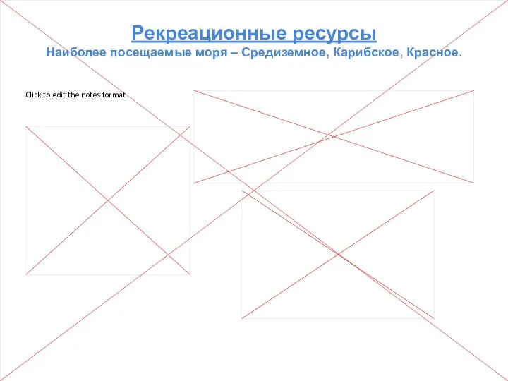 Рекреационные ресурсы Наиболее посещаемые моря – Средиземное, Карибское, Красное.