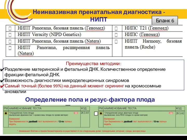 Бланк 6 Преимущества методики: Разделение материнской и фетальной ДНК. Количественное определение фракции