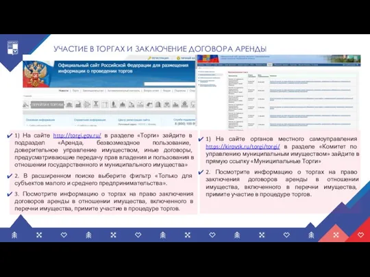 УЧАСТИЕ В ТОРГАХ И ЗАКЛЮЧЕНИЕ ДОГОВОРА АРЕНДЫ 1) На сайте http://torgi.gov.ru/ в