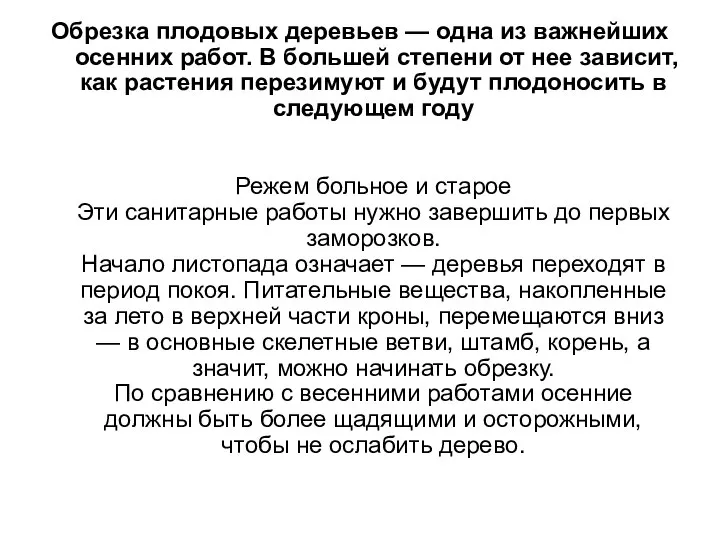 Обрезка плодовых деревьев — одна из важнейших осенних работ. В большей степени