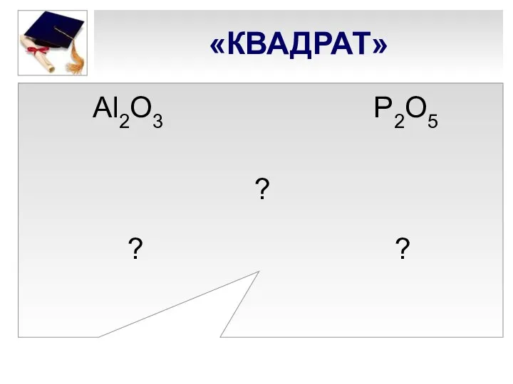 «КВАДРАТ» Al2O3 P2О5 ? ? ?