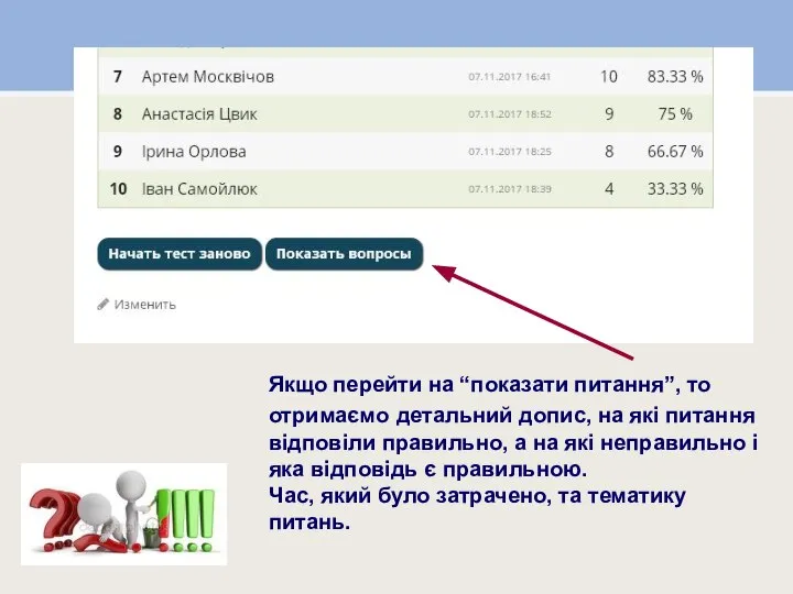 Якщо перейти на “показати питання”, то отримаємо детальний допис, на які питання