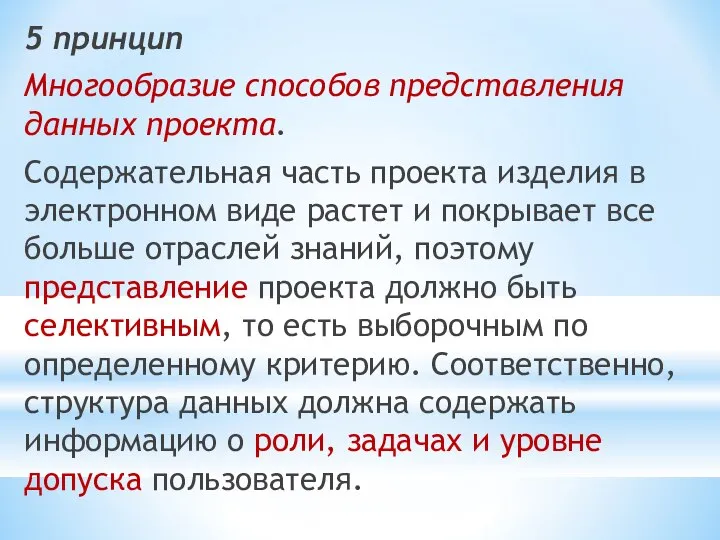 5 принцип Многообразие способов представления данных проекта. Содержательная часть проекта изделия в