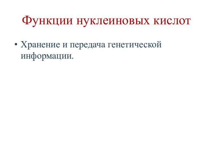 Функции нуклеиновых кислот Хранение и передача генетической информации.