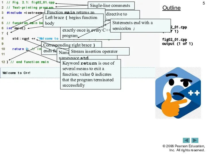 Outline fig02_01.cpp (1 of 1) fig02_01.cpp output (1 of 1)